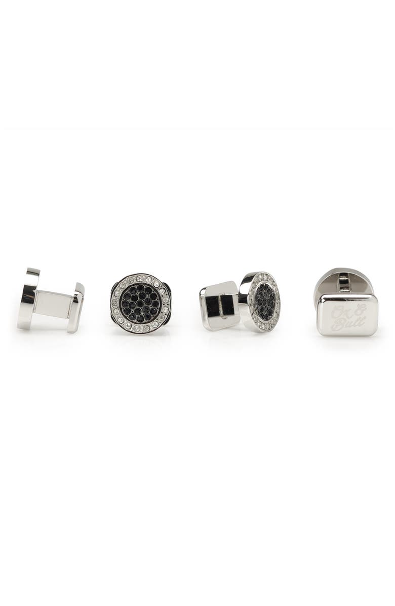 Cufflinks, Inc. Vincent De Paul White & Black Pave Crystals Cuff Links & Studs Set, Alternate, color, Silver/Black