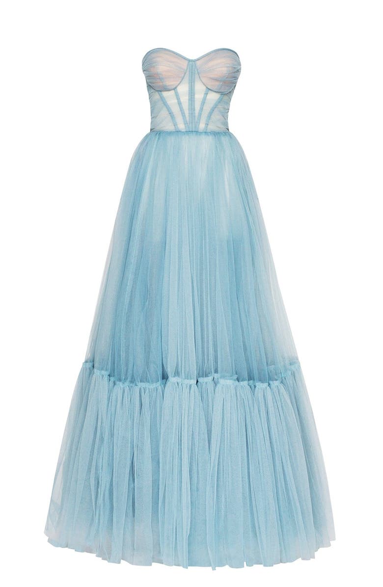 Irene Strapless Sheer Tulle Maxi Dress