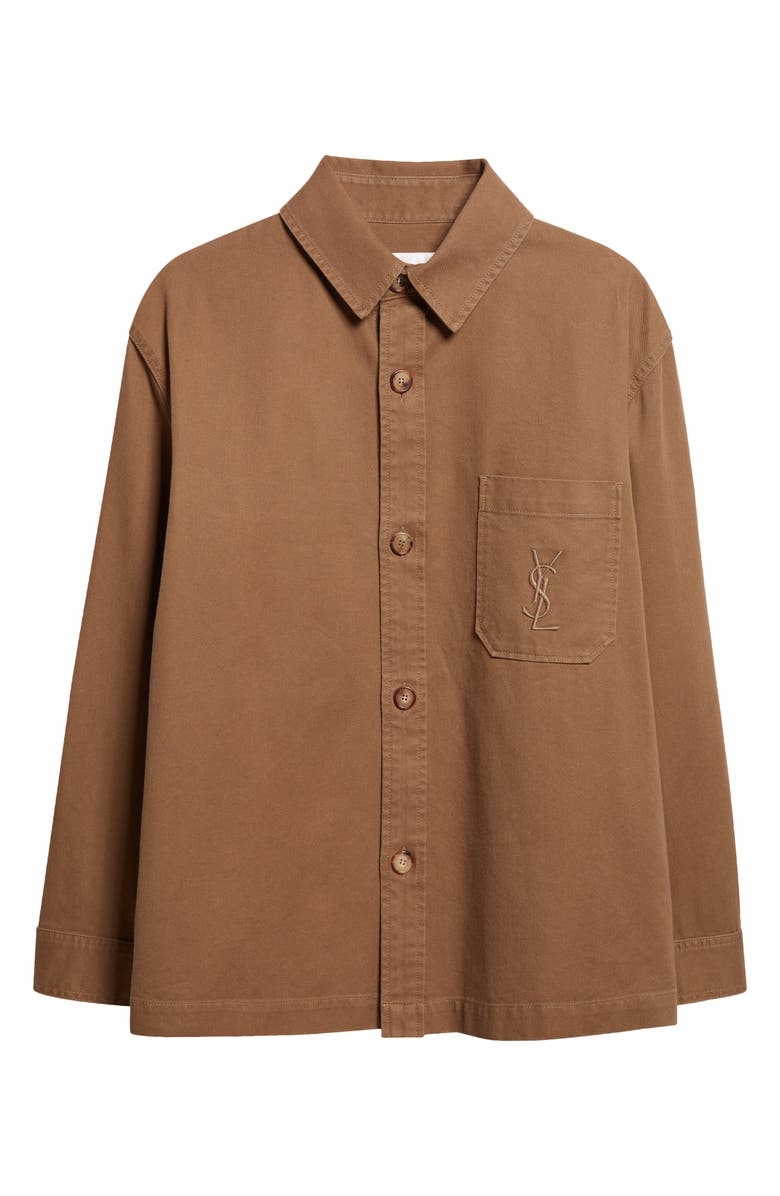 Saint Laurent Belle Chasse Organic Cotton & Linen Overshirt, Main, color, Savane