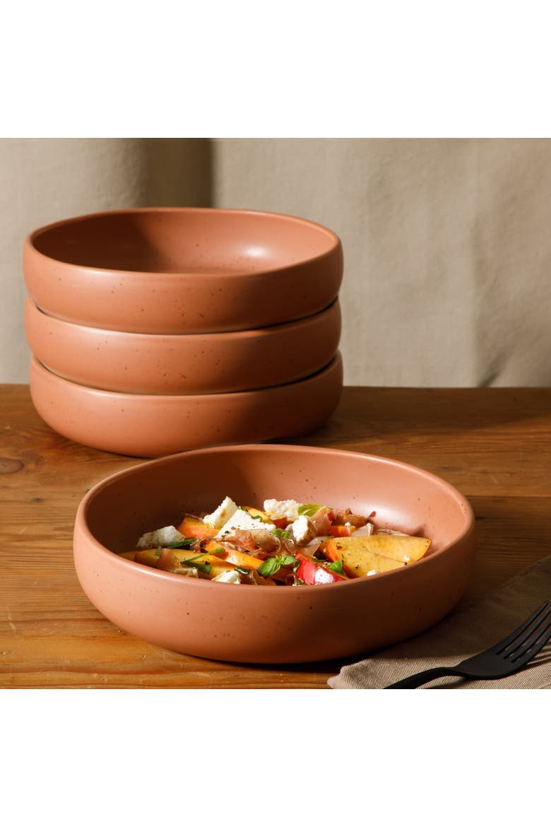 Corsica Clay 4 Piece Meal, Dinner, Pasta Bowl Set, Alternate, color, Burnt Apricot Terracotta