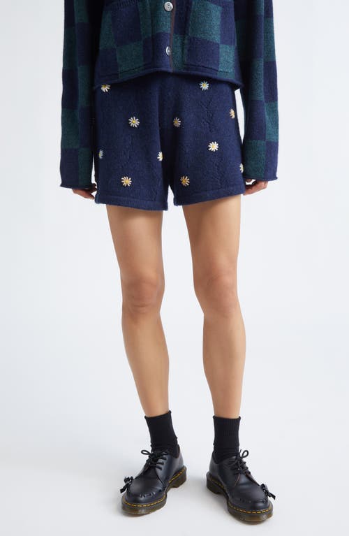 Yanyan Daisy Embroidered Lambswool Sweater Shorts In Blue