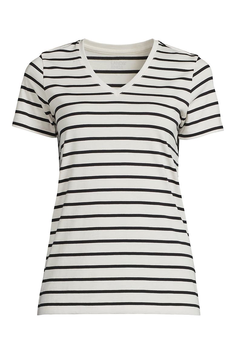 Supima Cotton V-neck T-Shirt, Alternate, color, Ivory/Black Breton Stripe