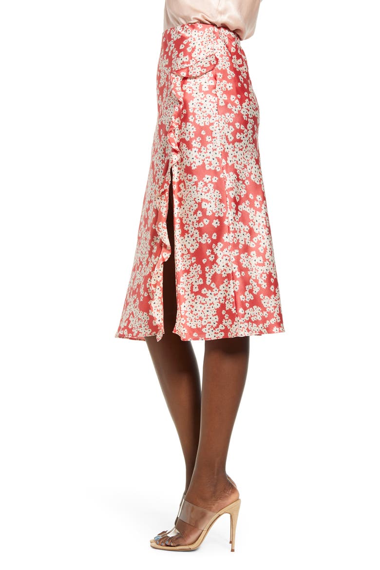 Floral Ruffle Slit Skirt, Alternate, color, RED TAN FLORAL