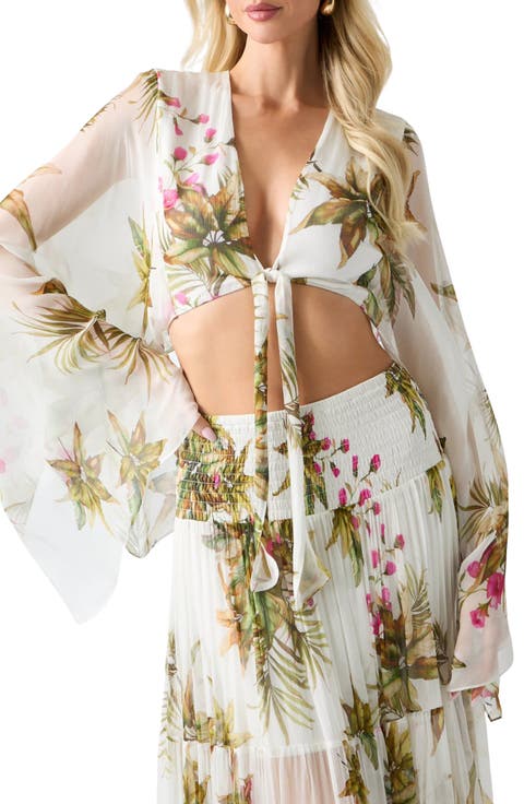 Tamia Print Bell Sleeve Crop Top