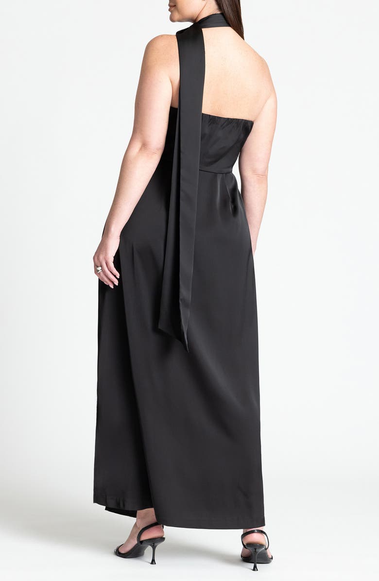 ELOQUII Scarf Neck One-Shoulder Satin Maxi Dress, Alternate, color,