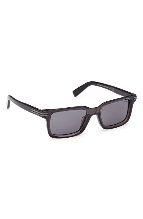 Zegna 53mm Rectangular Sunglasses In Shiny Transparent Dark Grey