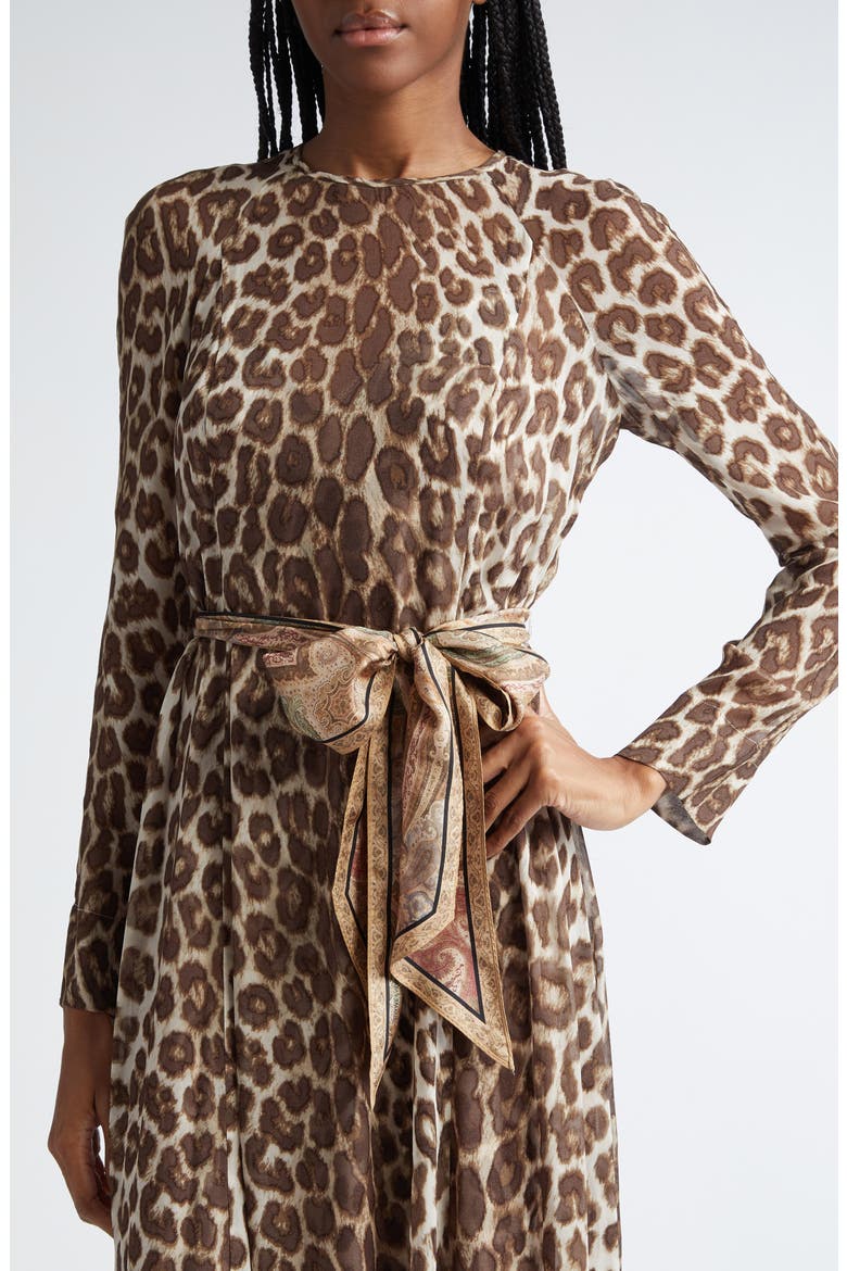 Illustration Leopard Print Belted Long Sleeve Maxi Dress, Alternate, color, CHOCOLATE LEOPARD