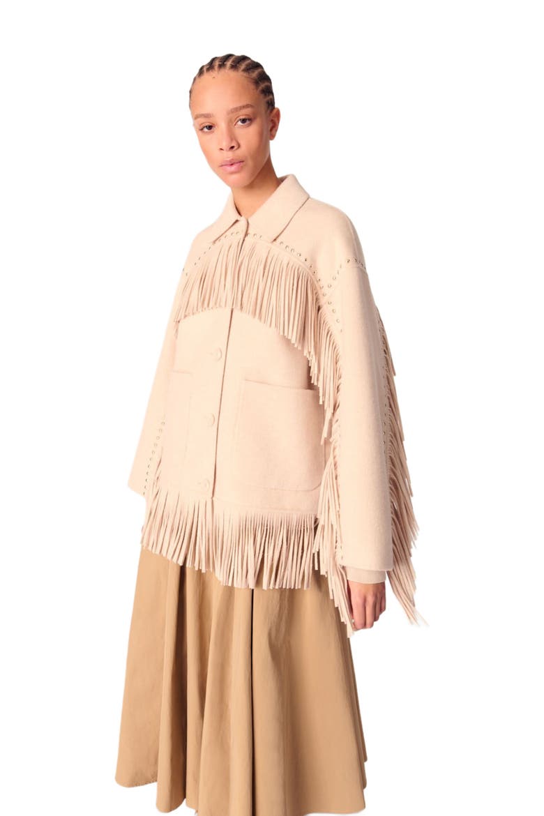 Double-breasted fringed coat, Alternate, color, Beige