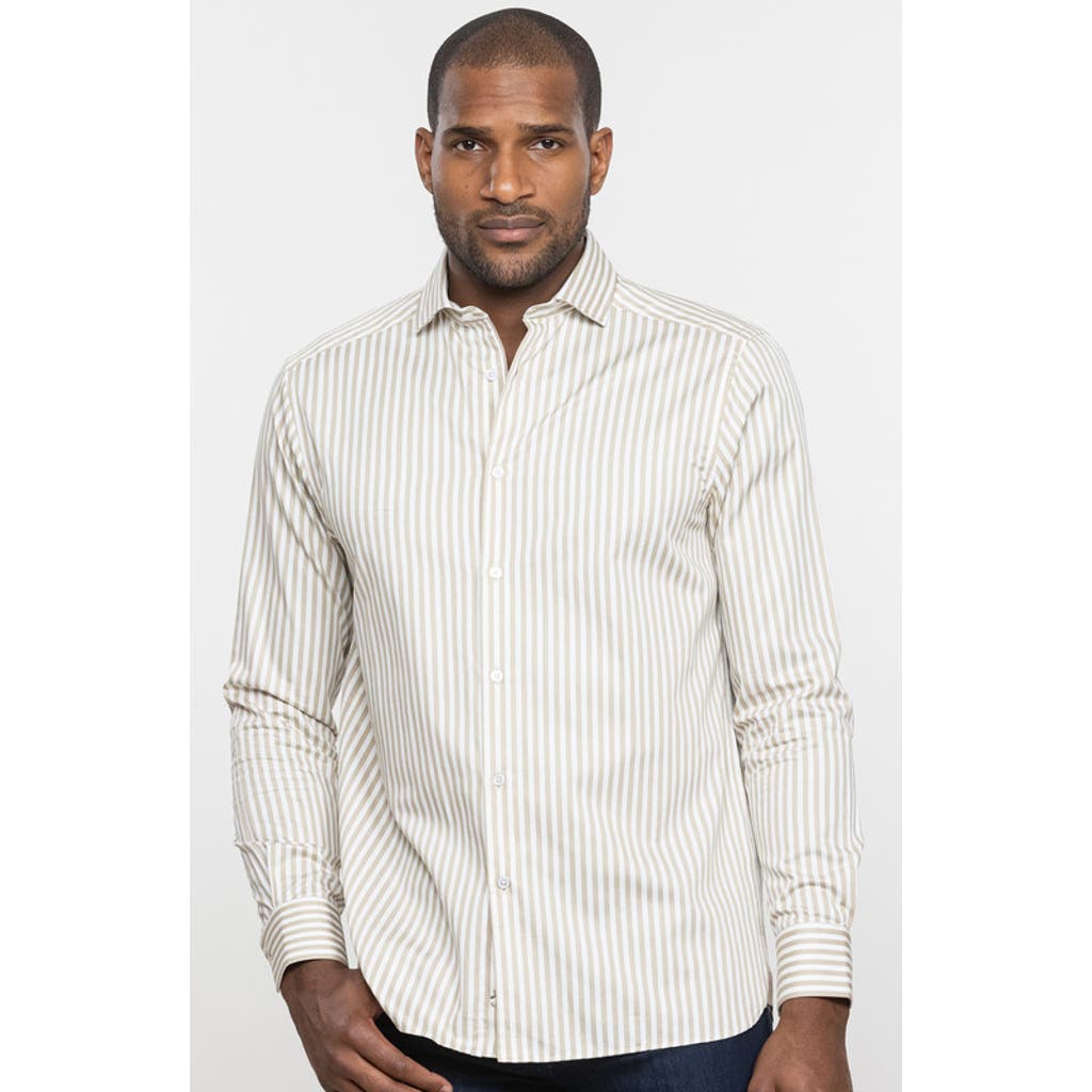 Luchiano Visconti Awning Stripe Long Sleeve Shirt In White