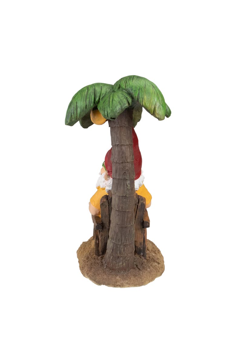 Northlight 12.25" Tropical Gnome with Palm Tree Outdoor Garden Statue, Alternate, color, Brown