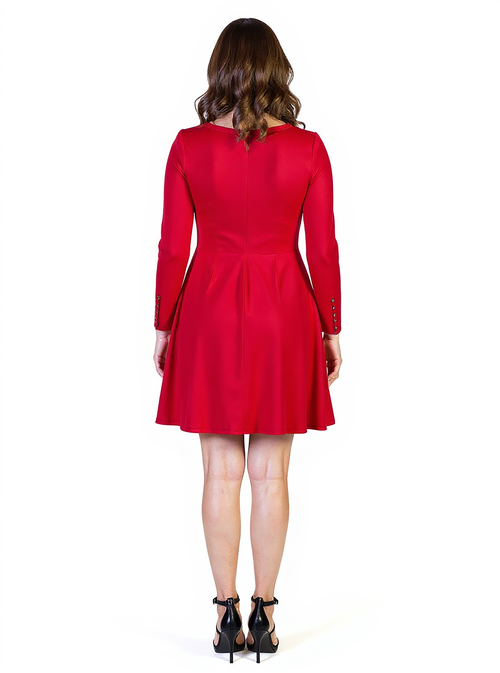 24seven Comfort Apparel Long Sleeve Flared Maternity Mini Dress In Red