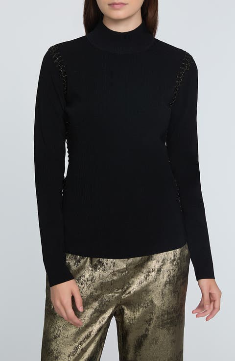 The Nina Metallic Whipstitch Detail Turtleneck Sweater