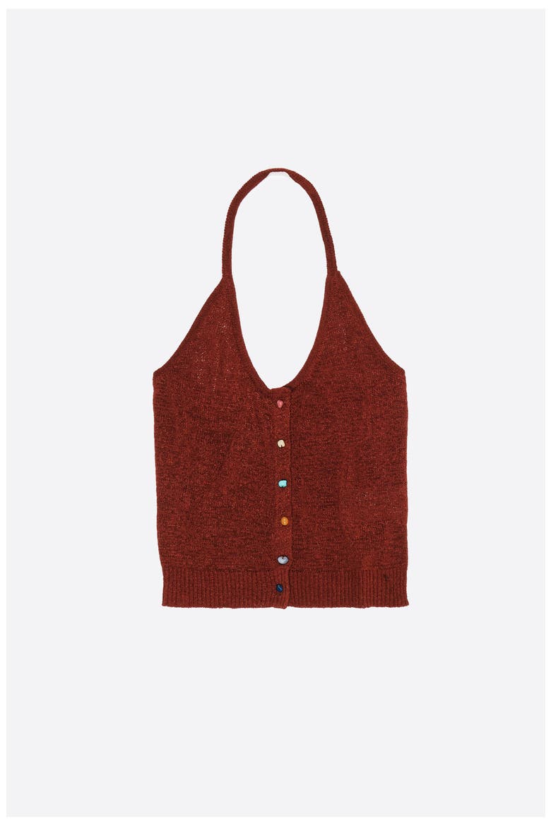 Halter Top With Stones, Alternate, color, BROWN