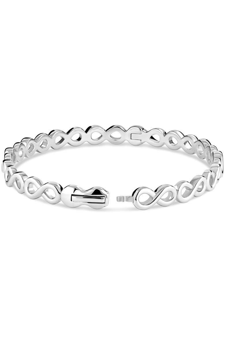 Infinity Bangle Bracelet in Rhodium Plated Sterling Silver, Alternate, color, Silver