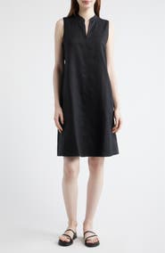 Eileen Fisher Split Collar Organic Linen A-Line Dress