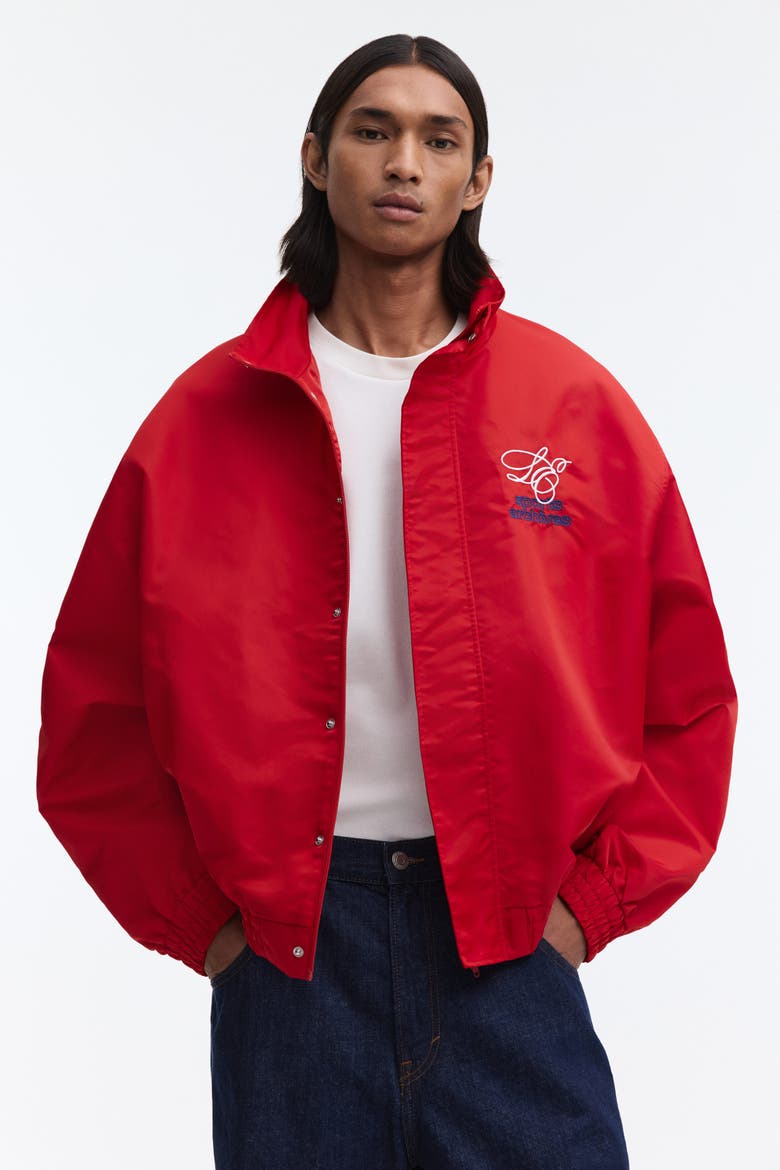 Loose Fit Embroidered-motif Nylon Track Jacket, Alternate, color, Red/Sports Archives