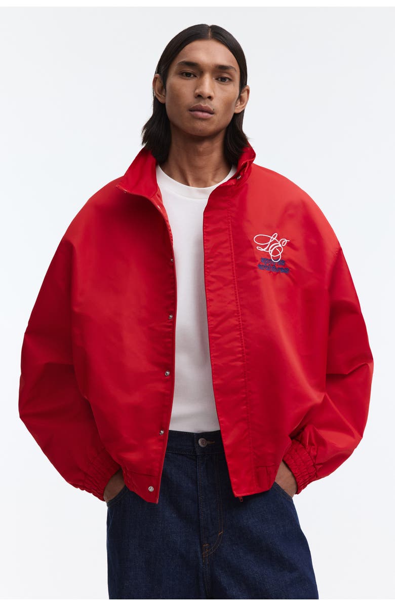 H&M Loose Fit Embroidered-motif Nylon Track Jacket, Alternate, color, Red/Sports Archives