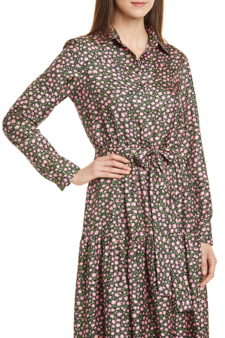 LaDouble J Bellini Floral Print Silk Twill Long Sleeve Maxi Shirtdress, Alternate, color, DAISY
