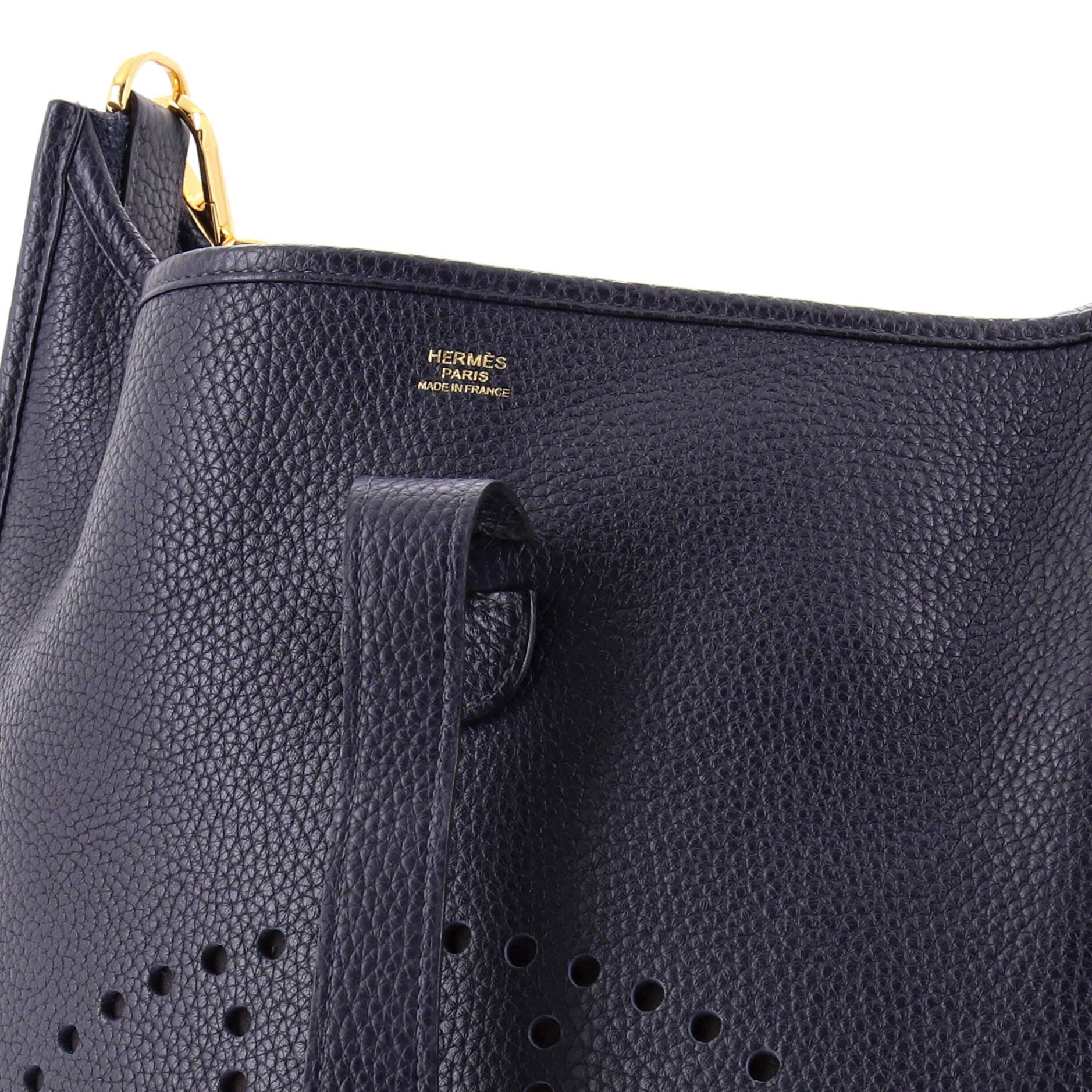 Pre-Owned Hermes Evelyne Bag Gen III Clemence GM, Alternate, color, Bleu Nuit