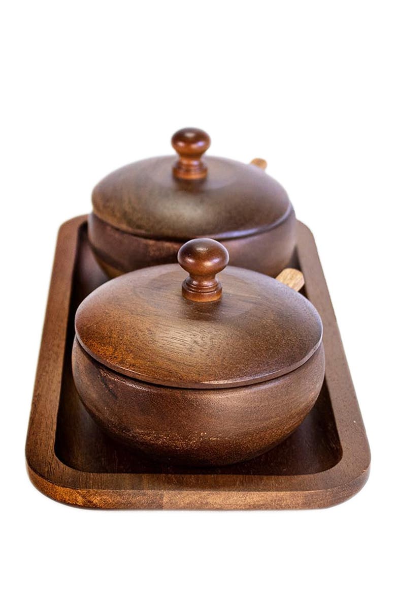 Acacia Wooden Spice Jar Set, Alternate, color, BROWN