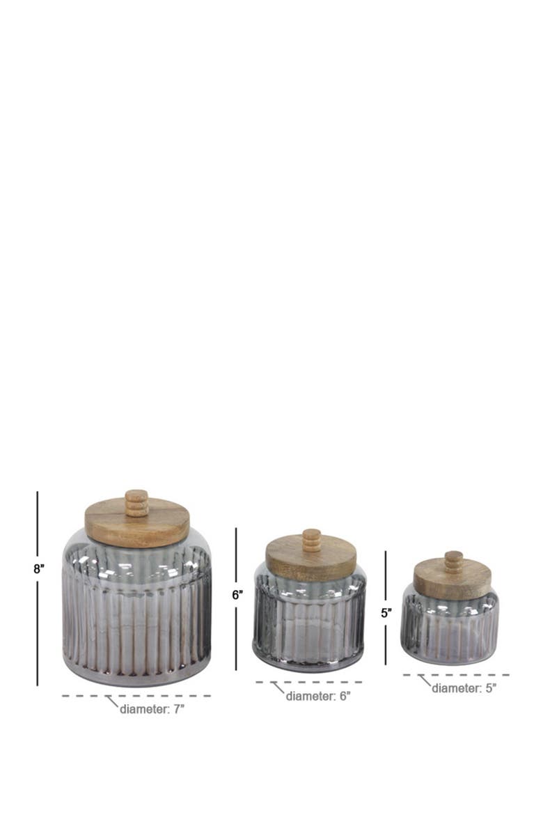 Gray Glass Decorative Jar with Wood Lid - Set of 3, Alternate, color, GREY