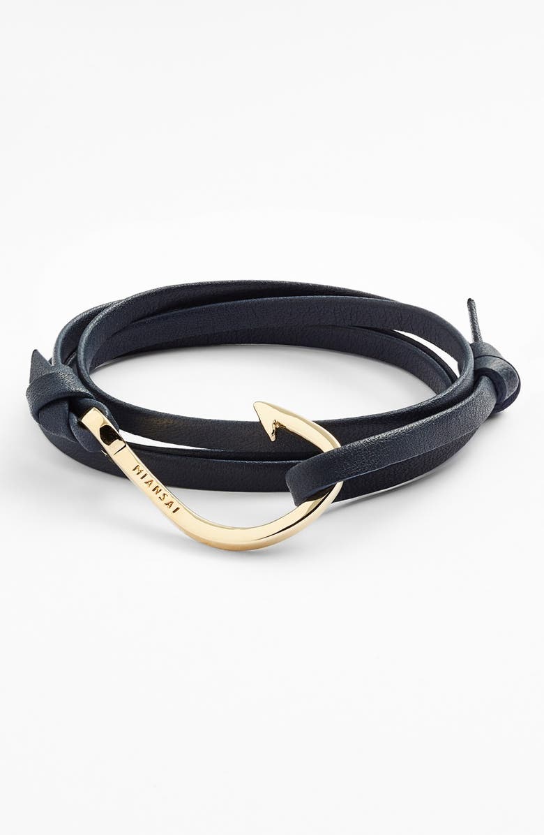 Miansai Gold Hook Leather Bracelet, Main, color,