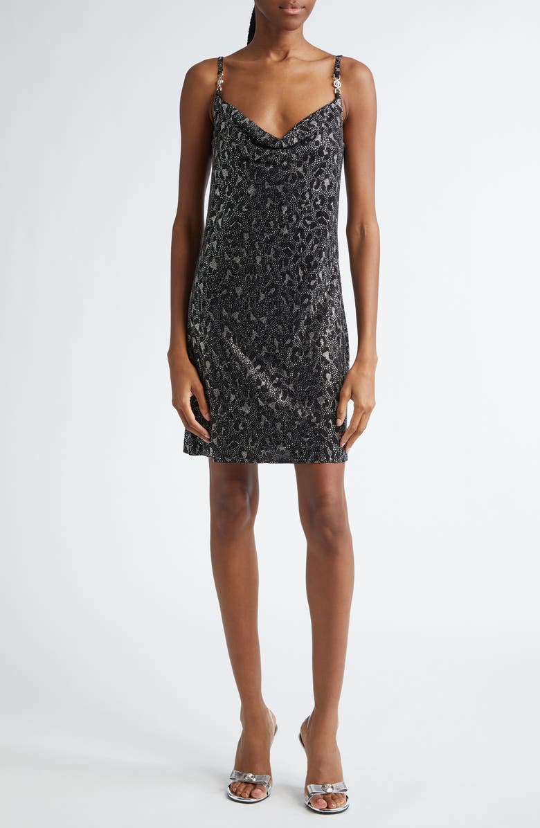 Versace Crystal Embellished Cowl Neck Cocktail Dress, Main, color,