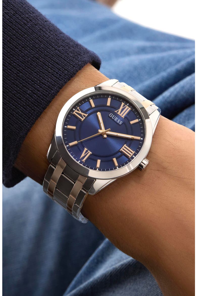 Elliot Blue Dial Two-Tone Bracelet Watch, 44mm, Alternate, color, ROSE GOLD