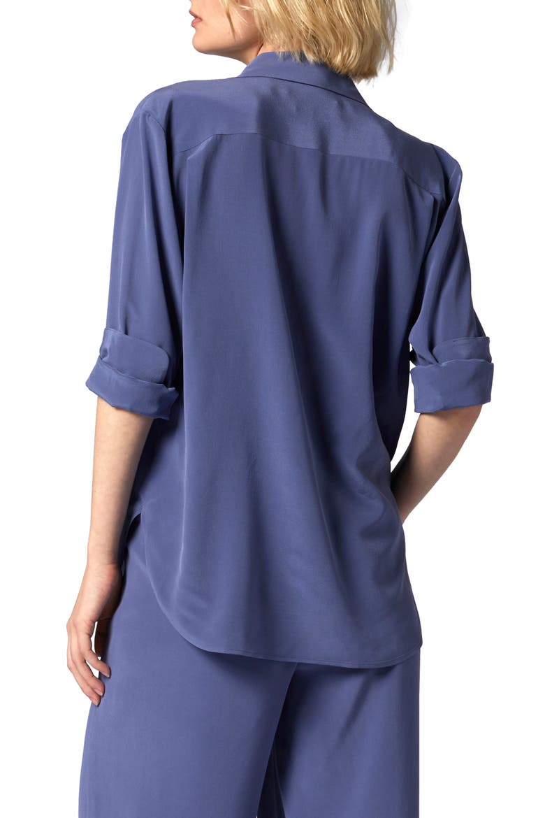 Quinne Silk Button-Up Shirt, Alternate, color, BLUE INDIGO