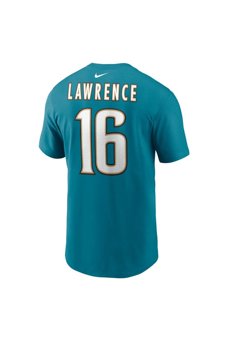 Men's Nike Trevor Lawrence Teal Jacksonville Jaguars Throwback Name & Number T-Shirt, Alternate, color, Teal