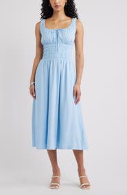Open Edit Smocked Waist Midi Dress