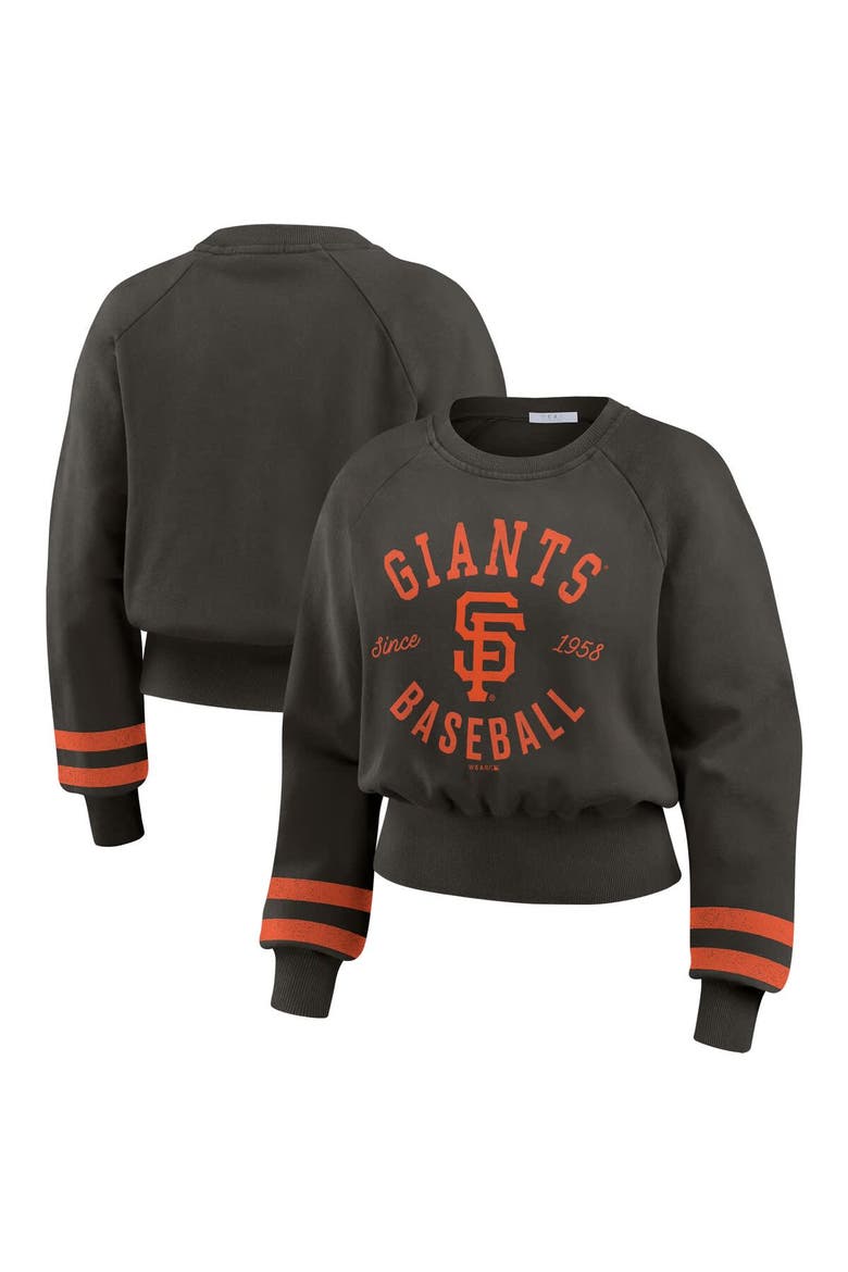 Women's WEAR by Erin Andrews  Black San Francisco Giants Vintage Washed Cropped Pullover Sweatshirt, Alternate, color, Black