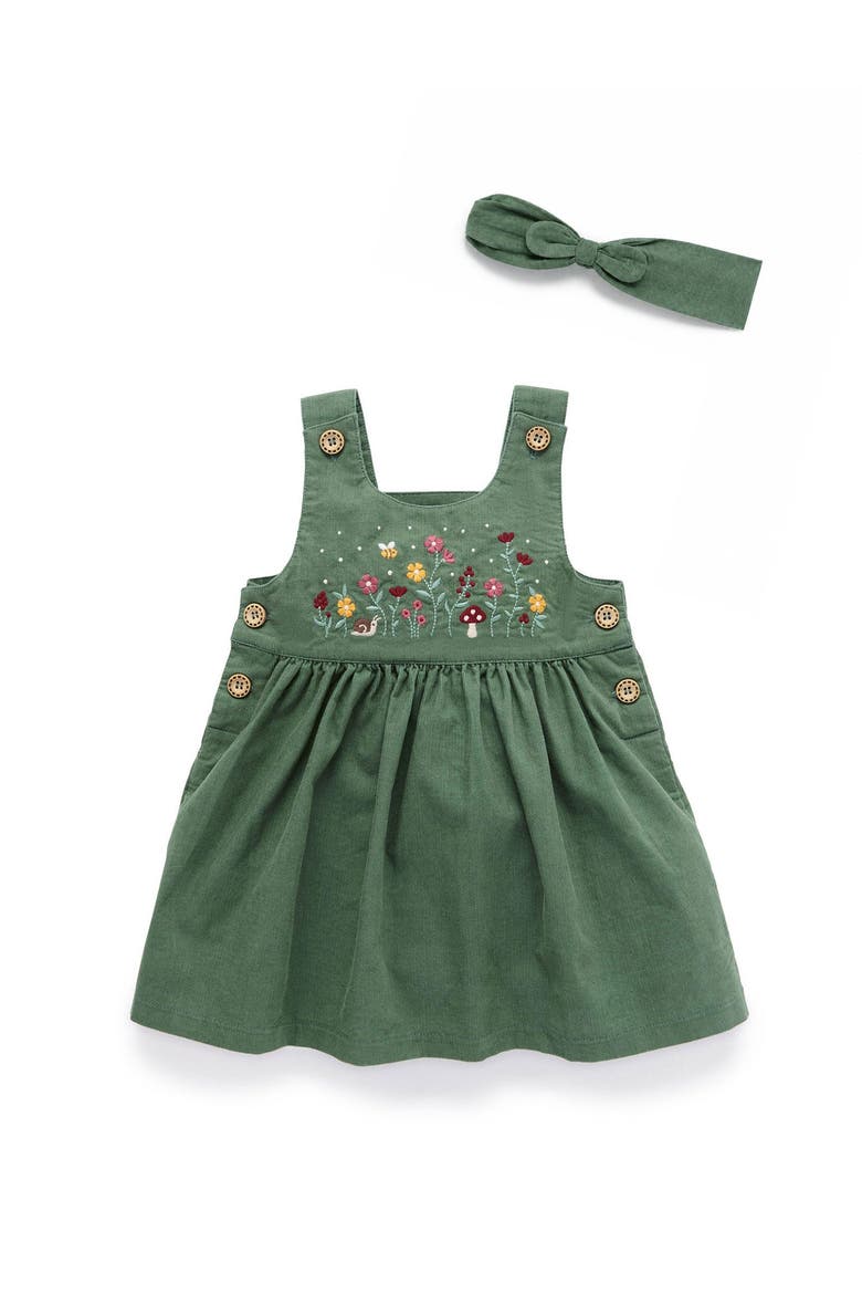 Corduroy Pinnie & Headband Set, Main, color, Glade