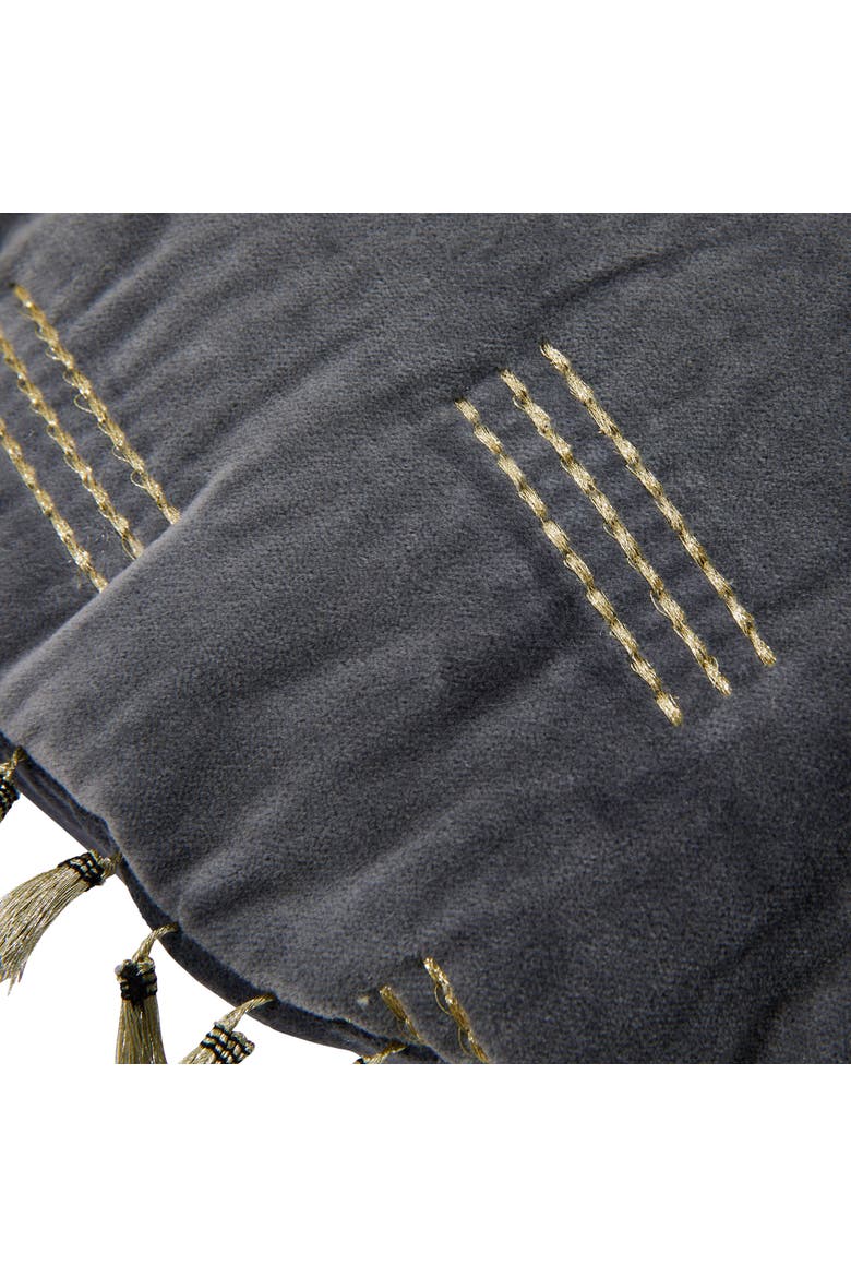 Cotton Velvet Pillow with Metallic Embroidery and Tassels, Alternate, color, Blue