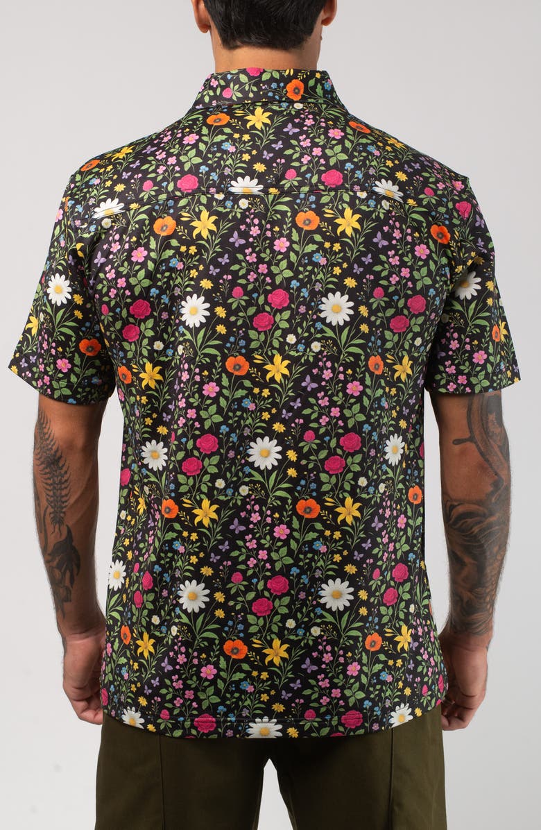 VAST Aqua Terra Scritti Politti Floral Tech Short Sleeve Performance Button-Up Shirt, Alternate, color, Black Multi