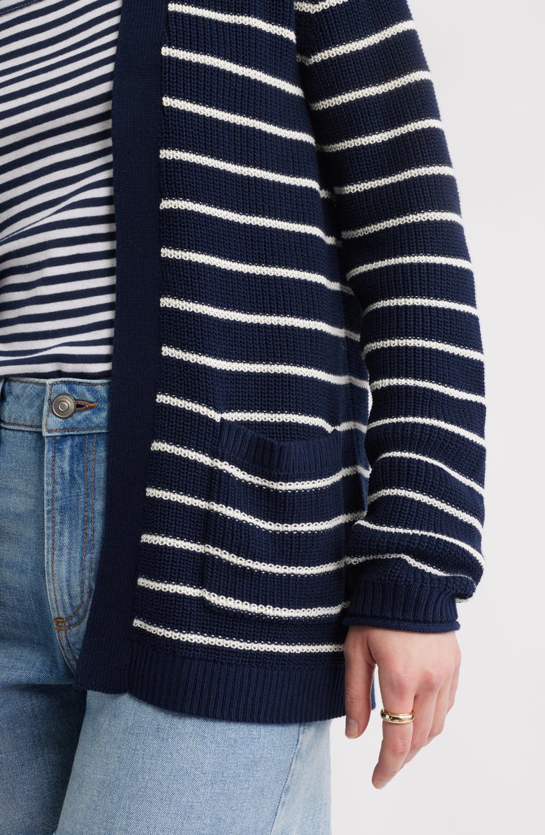 Caslon<sup>®</sup> Shaker Stitch Pima Cotton Cardigan, Alternate, color, Navy Blazer- Ivory Jana Stripe
