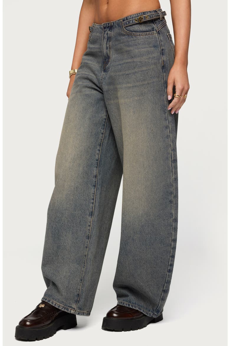 Buckle Tab Low Rise Barrel Leg Jeans, Alternate, color, BLUE-VINTAGE-WASHED