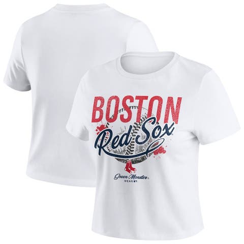 Women's WEAR by Erin Andrews  White Boston Red Sox Distressed Cropped Baby T-Shirt