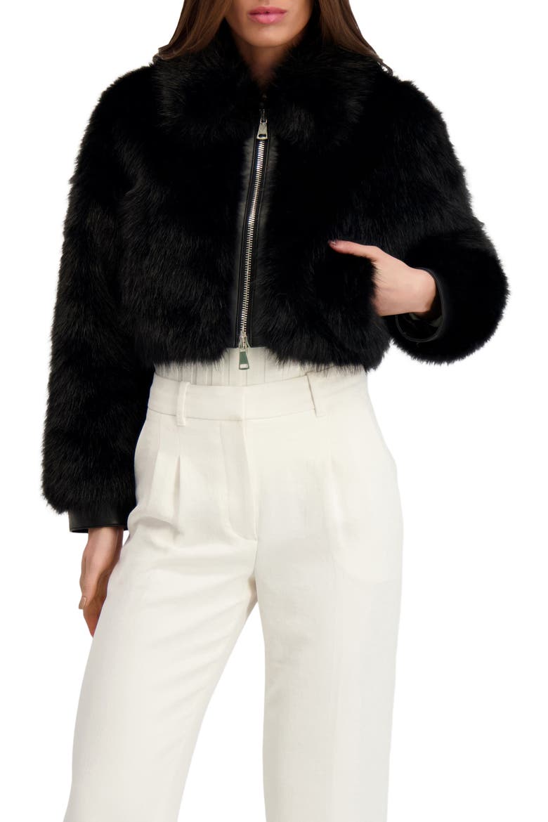Fur-Free Fox (Faux Fur) Zip Bolero, Main, color, BLACK/BLACK