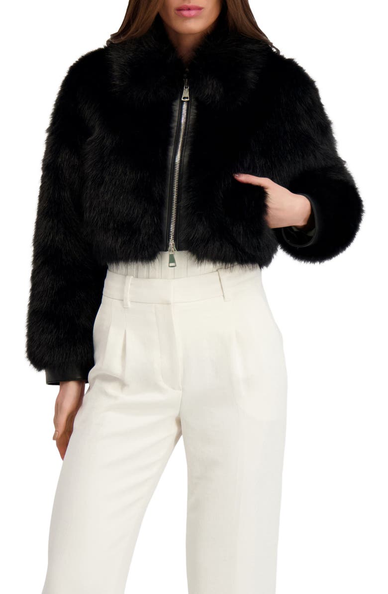 Lyla Grant Fur-Free Fox (Faux Fur) Zip Bolero, Main, color, Black/Black
