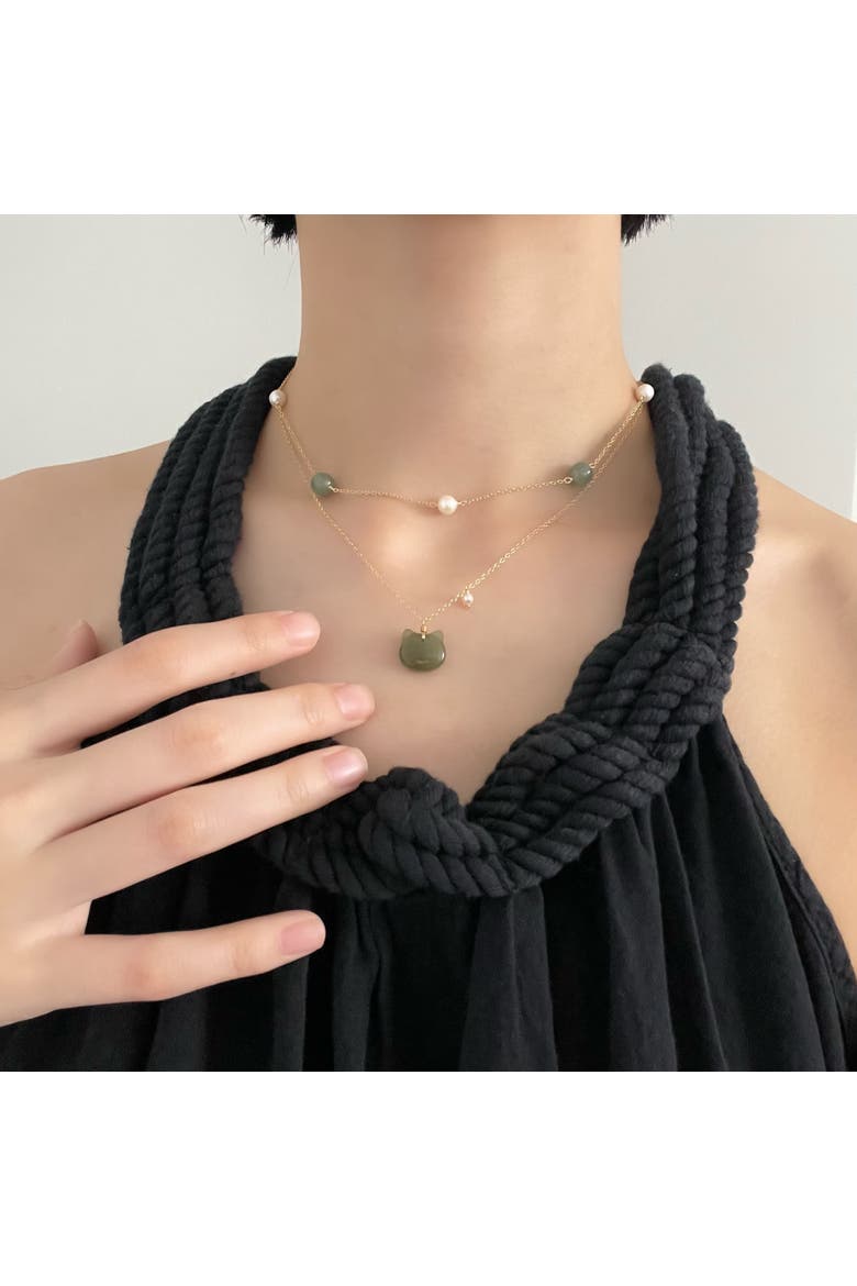 Choupette Cat green jade pendant necklace, Alternate, color, Light green