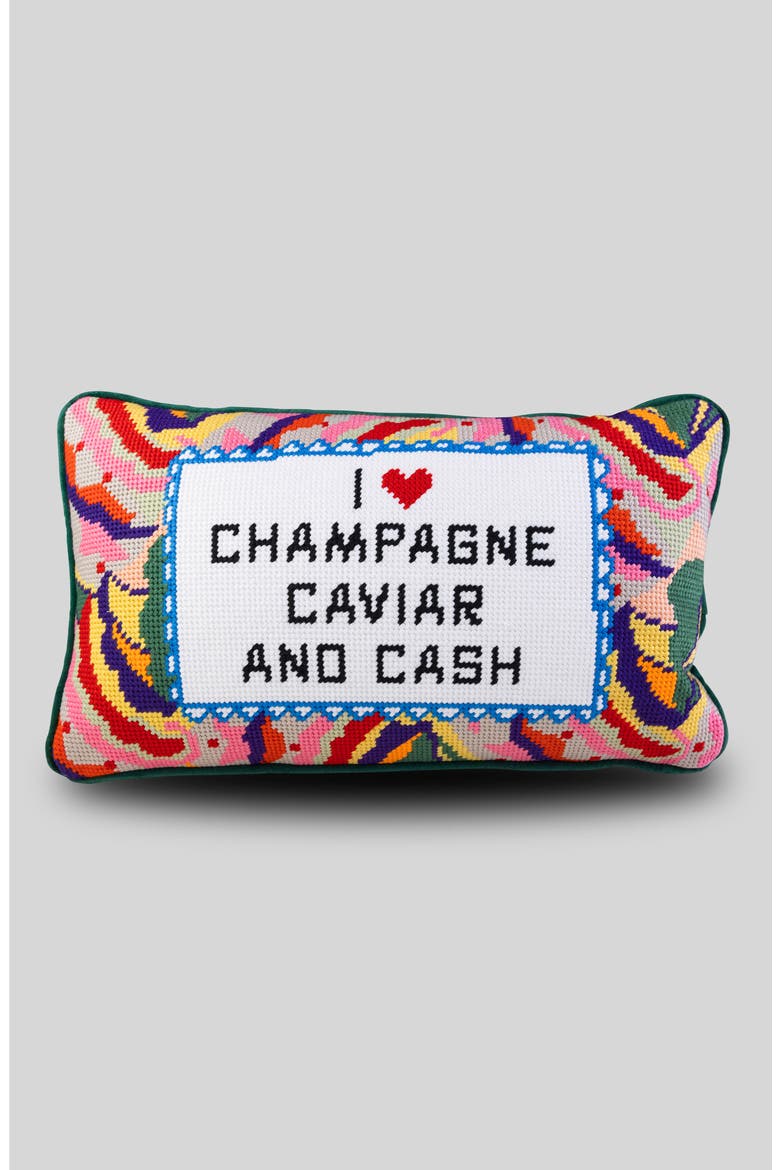 Needlepoint Pillow, Main, color, Caviar and Cash