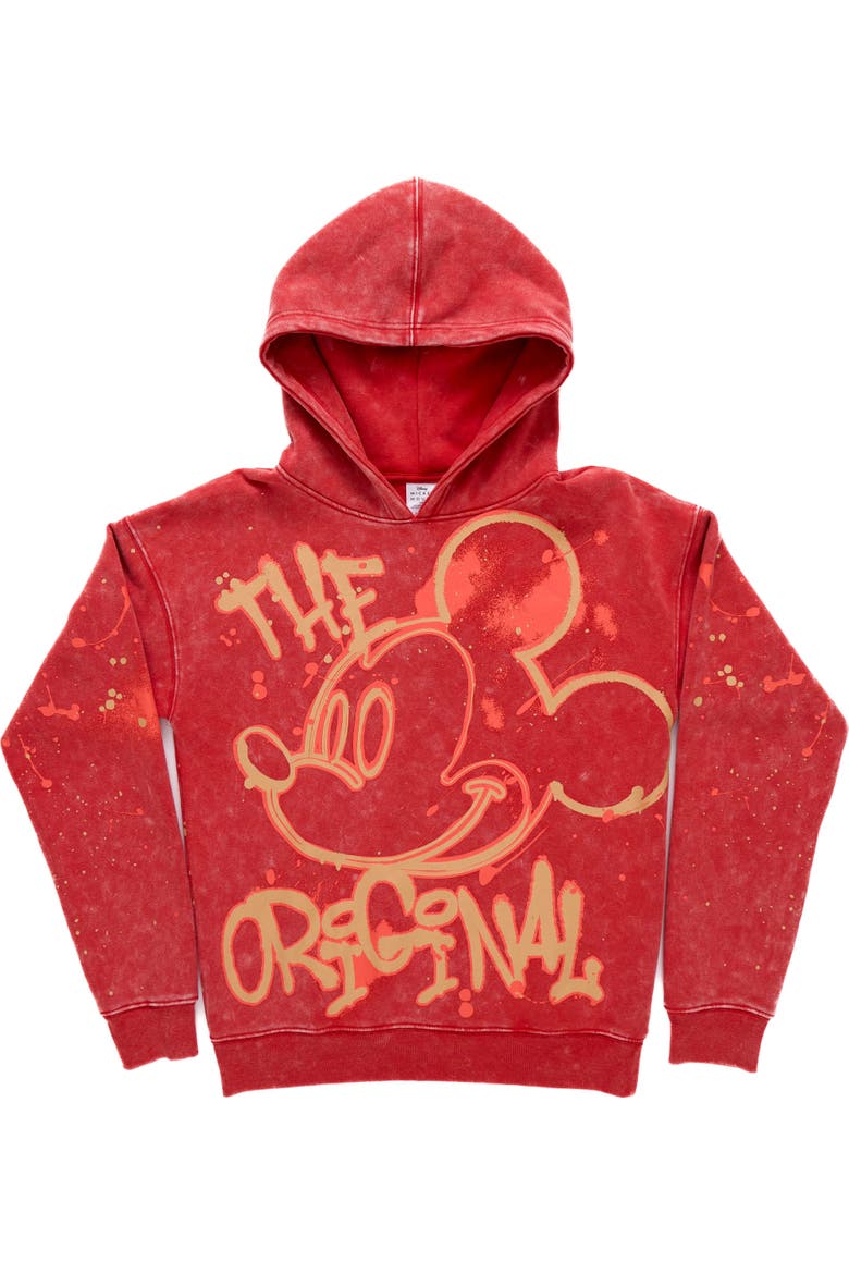 Mickey Mouse Fleece Pullover Hoodie, Main, color, Mickey Red Acid Wash