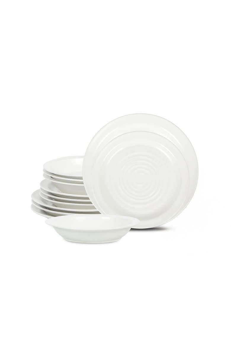 Orbit Stoneware 12-Piece Dinnerware Set with Pasta Bowls, Main, color, White