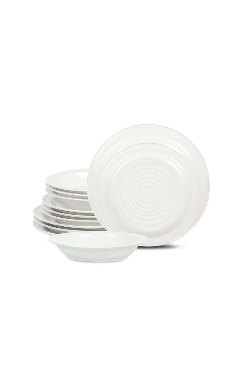 Stone Lain Orbit Stoneware 12-Piece Dinnerware Set with Pasta Bowls, Main, color, White