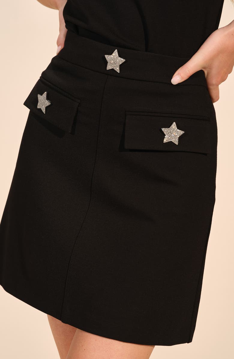 Isaac Mizrahi New York Star Embellished Ponte Miniskirt, Alternate, color, Black