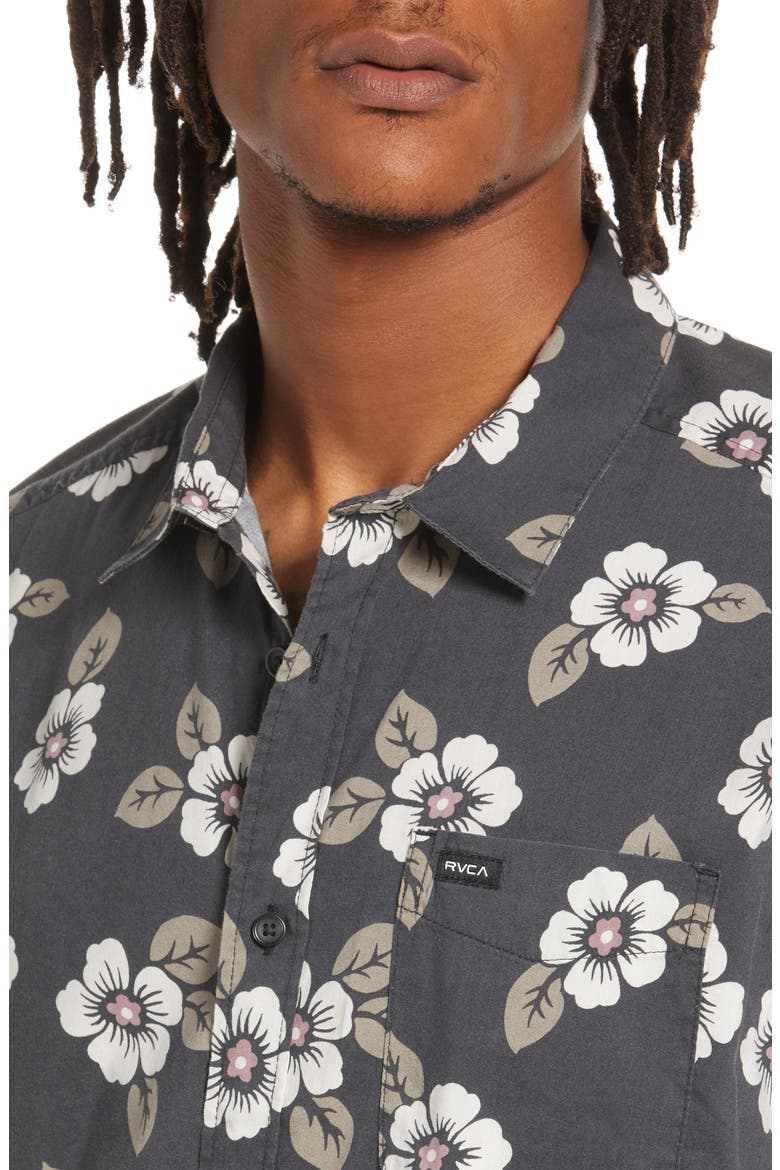Botanical Short Sleeve Button-Up Shirt, Alternate, color, BLACK