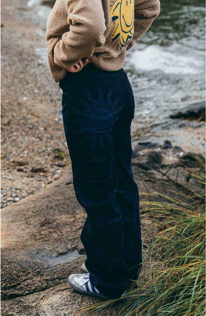 Samii Ryan OVERDYE PRINTED SMILEY DENIM PANTS, Alternate, color, Dark Blue