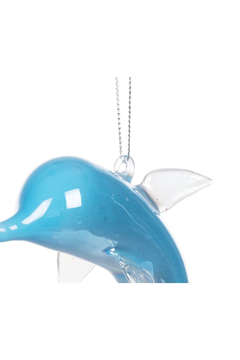 Blue Blown Glass Dolphin Christmas Ornament, Alternate, color, Blue