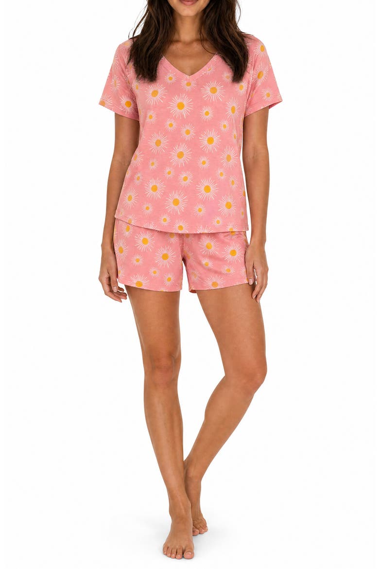 V-Neck Tee & Shorts Pajama Set, Main, color, STARBURST PINK